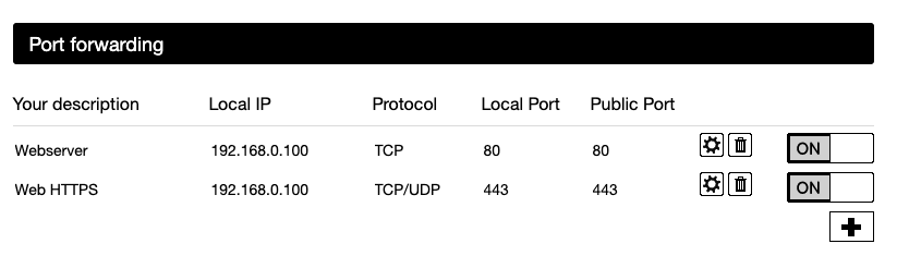 Router port forwarding settings